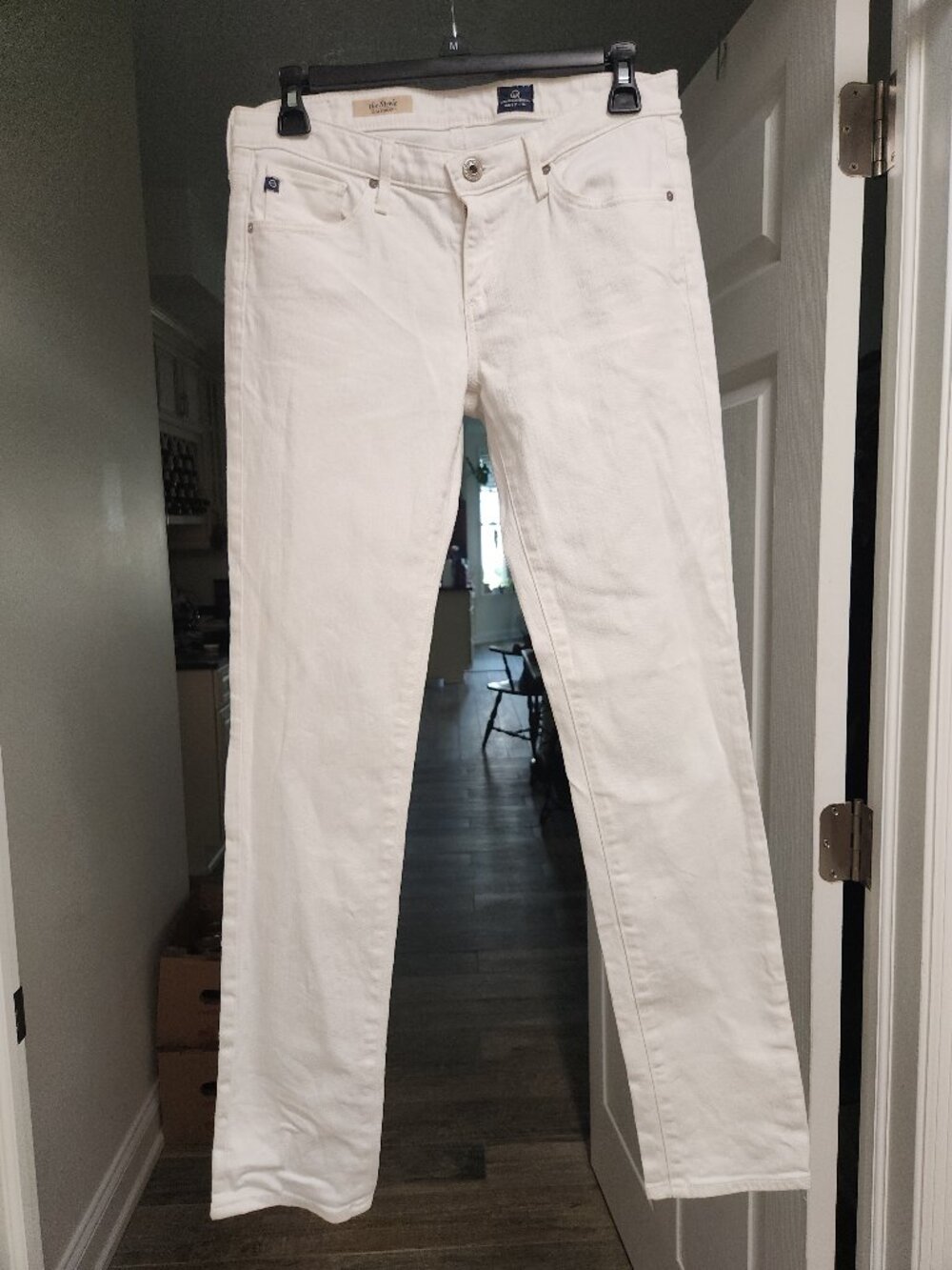 AG Adriano Goldschmied The Stevie Slim Straight Made USA White Jeans 28R